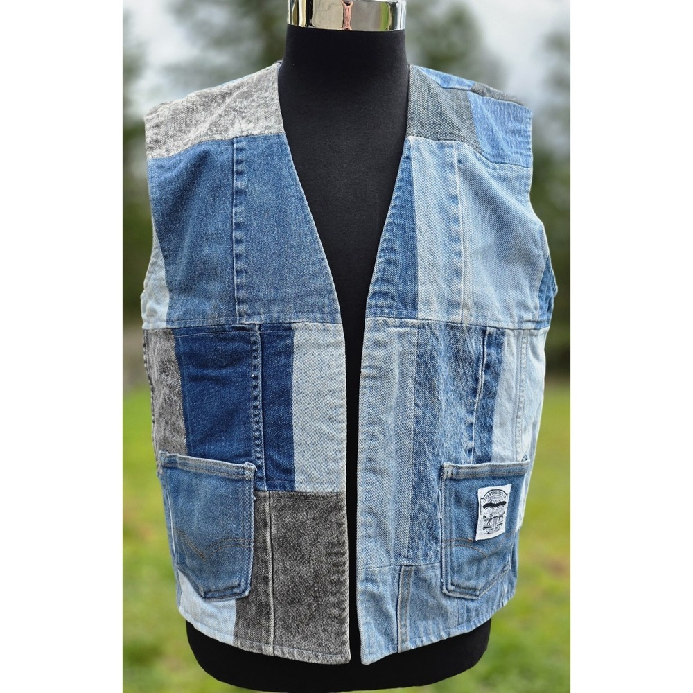 Levis Patchwork Denim Vest Vintage 80s Adult Medium Large Custom Rare Vntg M L